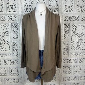 Athleta Brown Ribbed Stretchy Knit Flowy Open Front Long Sleeve Cardigan Sz XS‎
